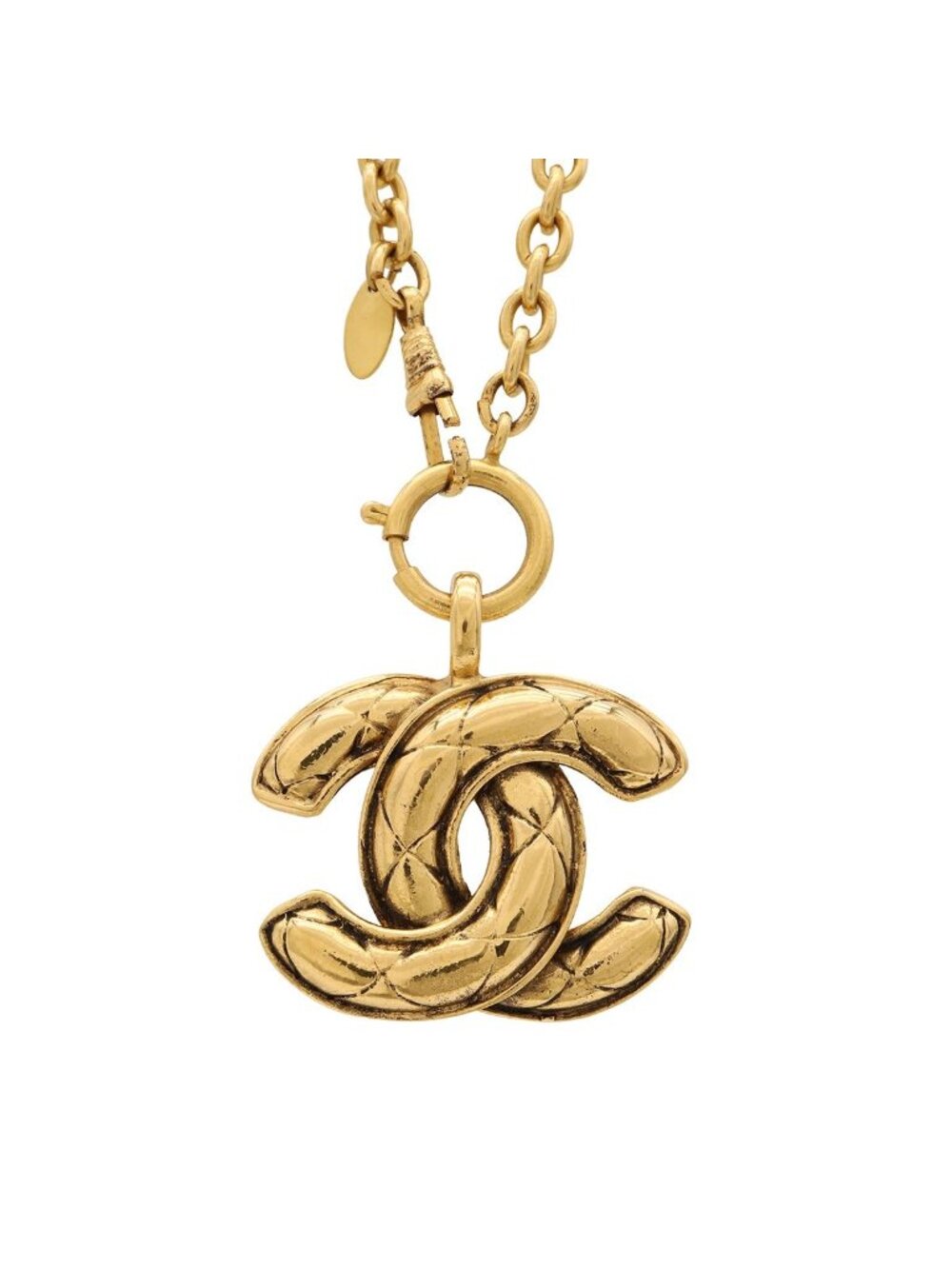 Chanel CC Logo Quilted Vintage Chain Pendant Gold Plated